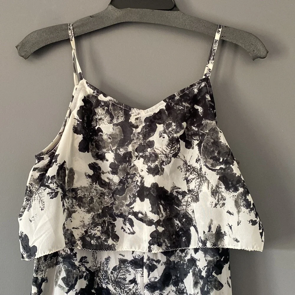 Black White Floral Midi Dress M Quiet Luxury Wedding Guest Minimalist Chic - Picture 6 of 15